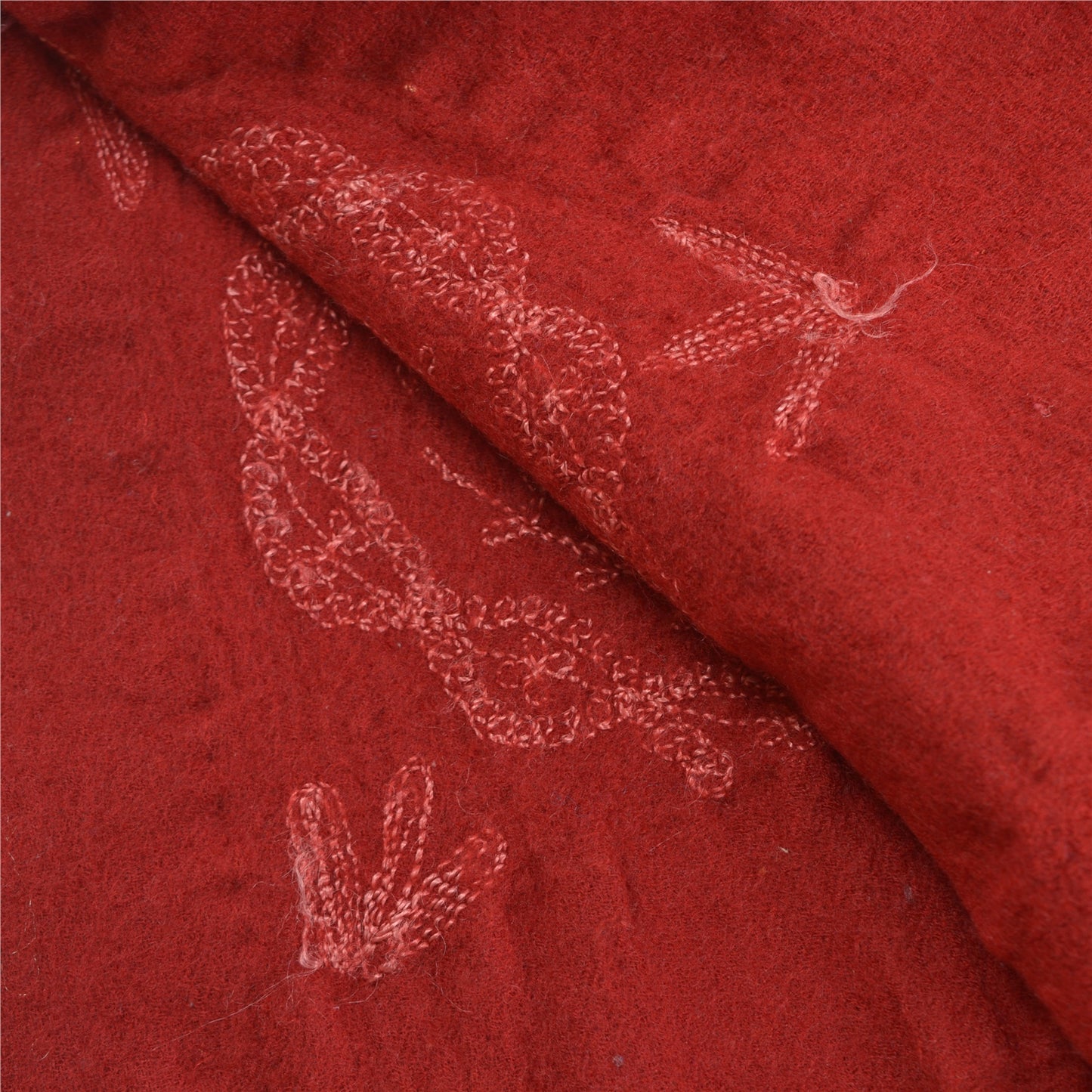 Sanskriti Vintage Long Dark Red Pure Woolen Shawl Handmade Ari Work Scarf Stole