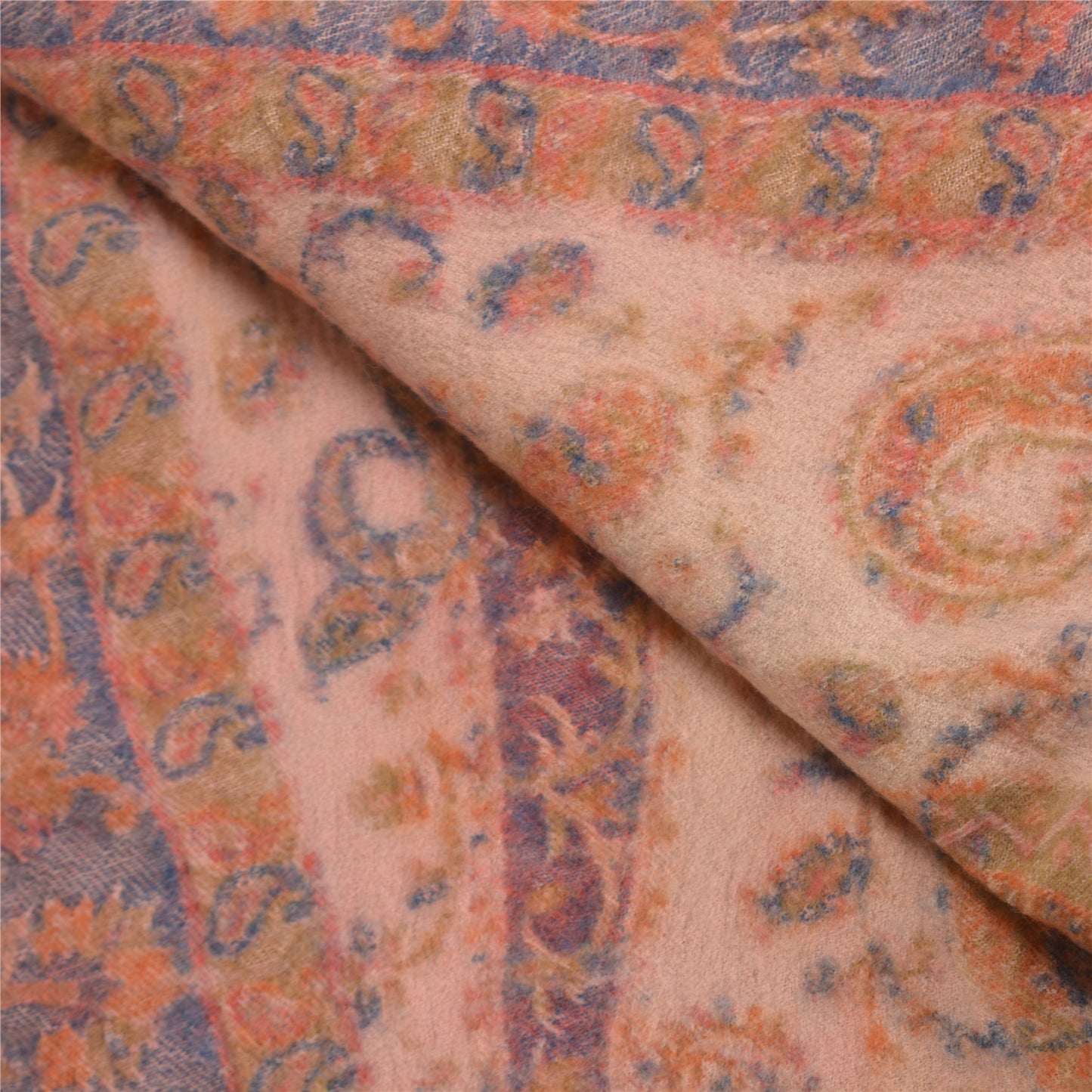 Sanskriti Vintage Peach 100% Pure Woolen Hand Woven Shawl Long Throw Stole