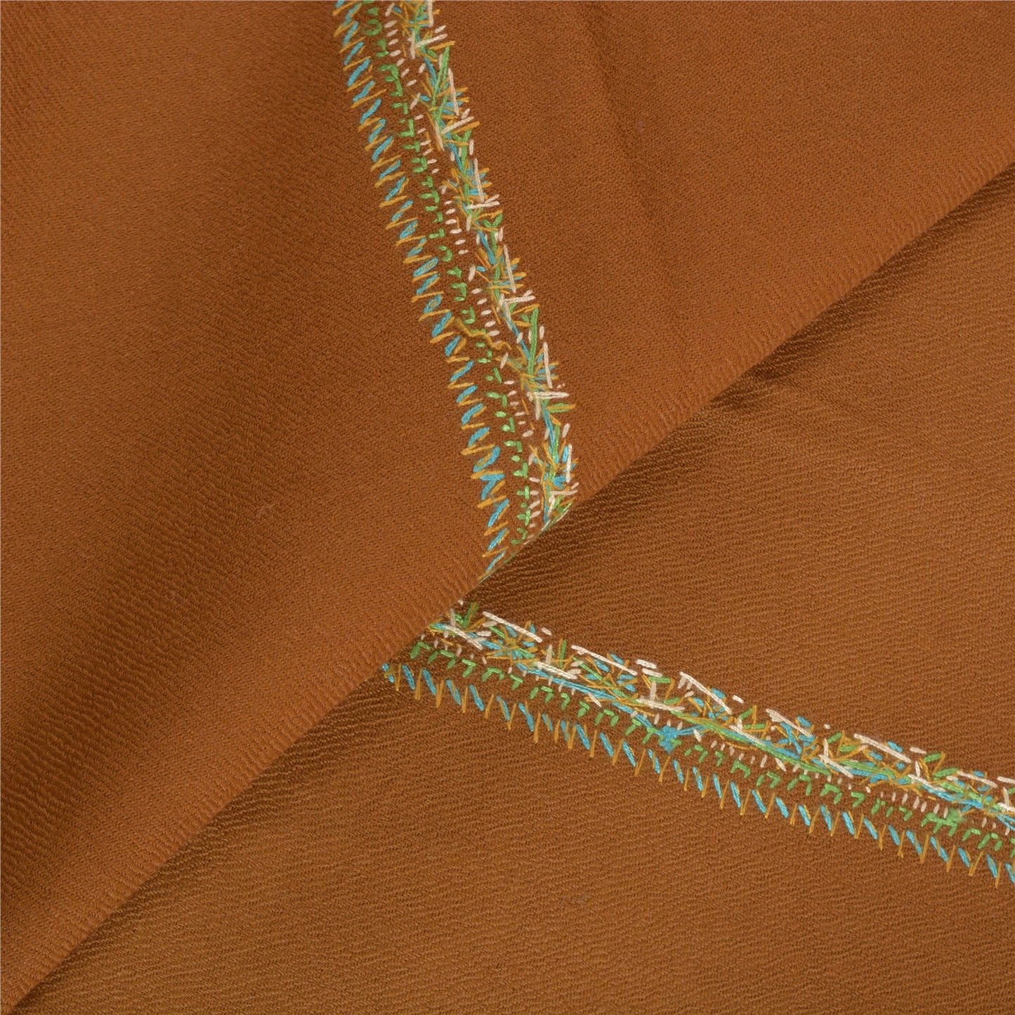 Sanskriti Vintage Long Brown Pure Woolen Shawl Handmade Suzani Scarf Stole