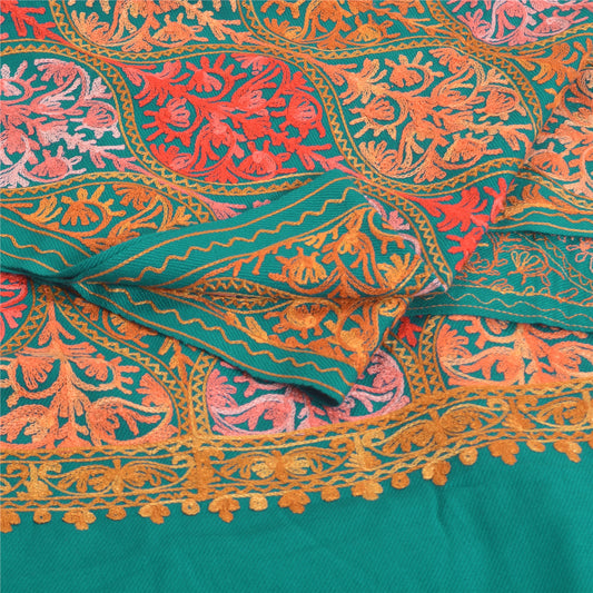 Санскрити Винтаж Длинный Зеленый Шерстяной Шаль Ручной Вышивки Ари Рабочий Шарф Палантин