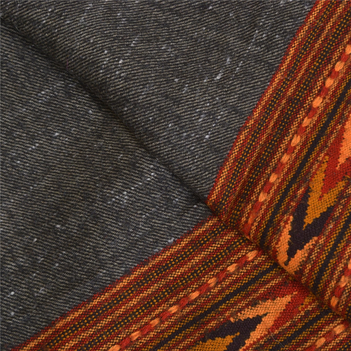 Sanskriti Vintage Black 100% Pure Woolen Handmade Kullu Shawl Long Throw Stole