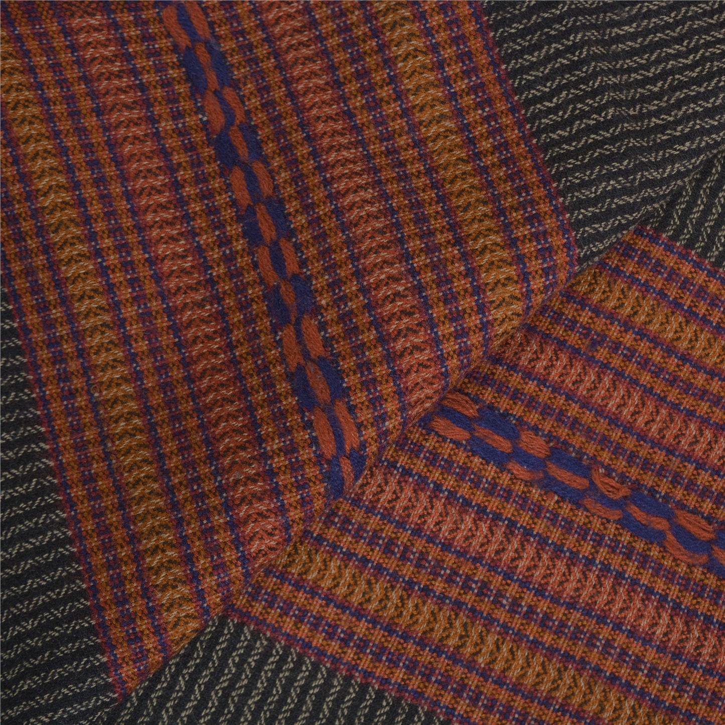 Sanskriti Vintage Long Black Pure Woolen Shawl Woven Scarf Throw Soft Stole