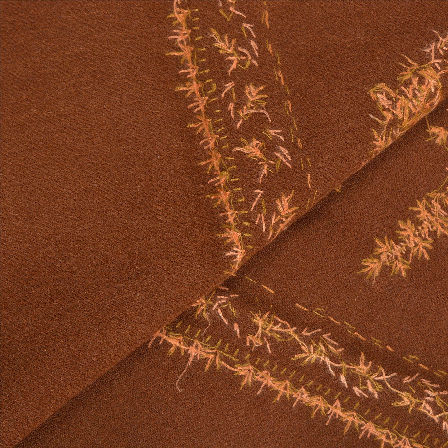 Sanskriti Vintage Long Pure Woolen Brown Shawl Handmade Suzani Scarf Stole