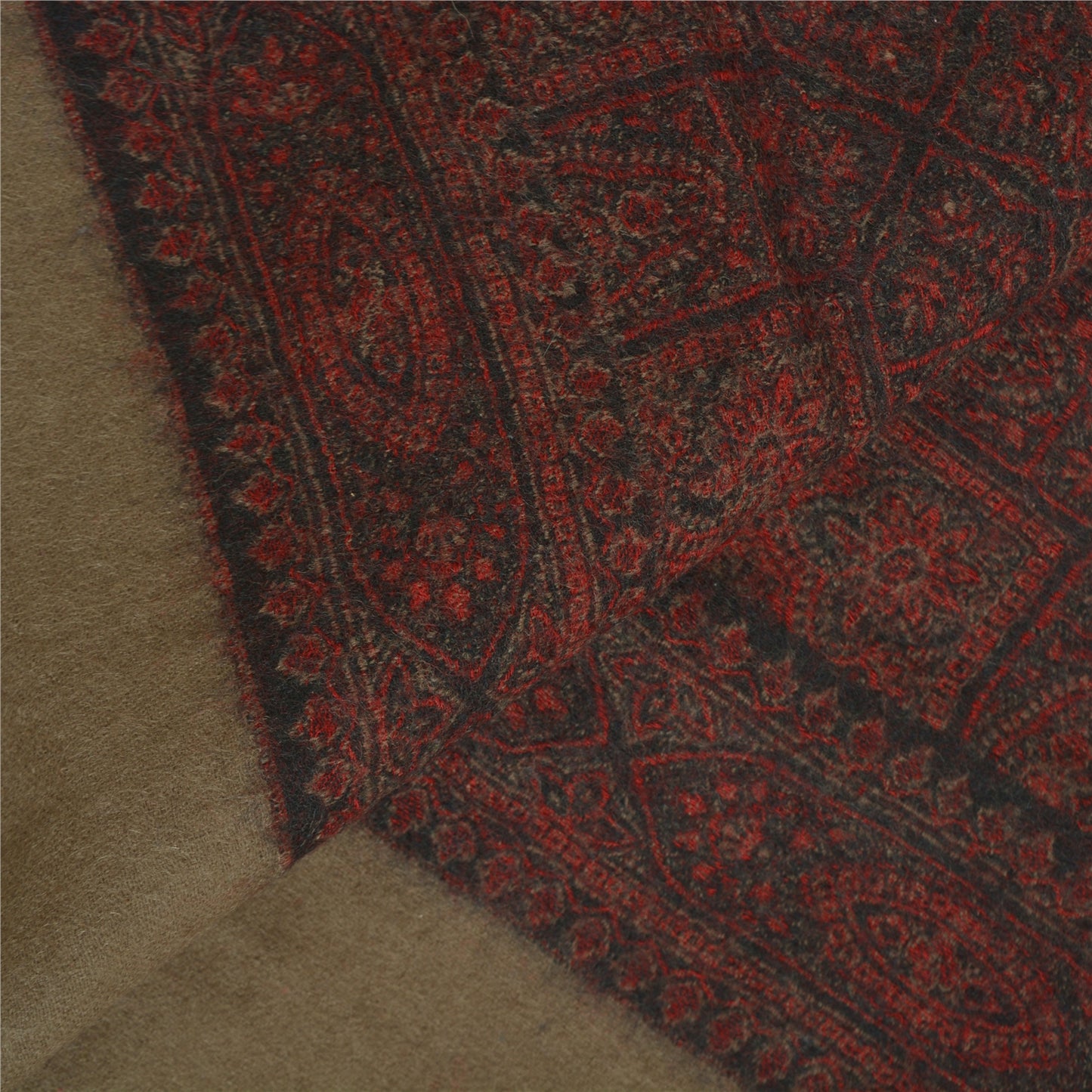 Sanskriti Vintage Long Pure Woolen Dark Red Shawl Woven Scarf Throw Soft Stole