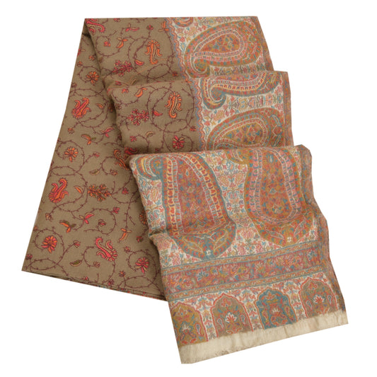 Sanskriti Vintage Long Blend Silk Brown Shawl Embroidered Suzani Woven Stole