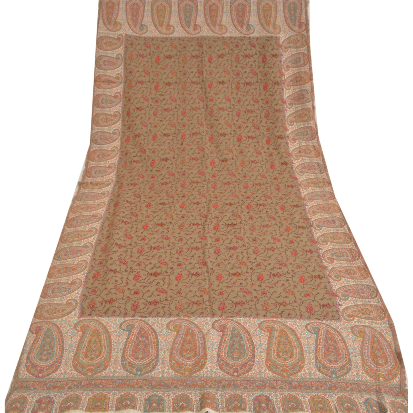Sanskriti Vintage Long Blend Silk Brown Shawl Embroidered Suzani Woven Stole