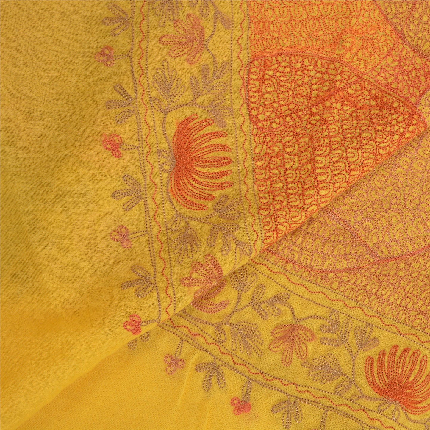 Sanskriti Vintage Long Orange Pure Woolen Shawl Handmade Ari Work Scarf Stole