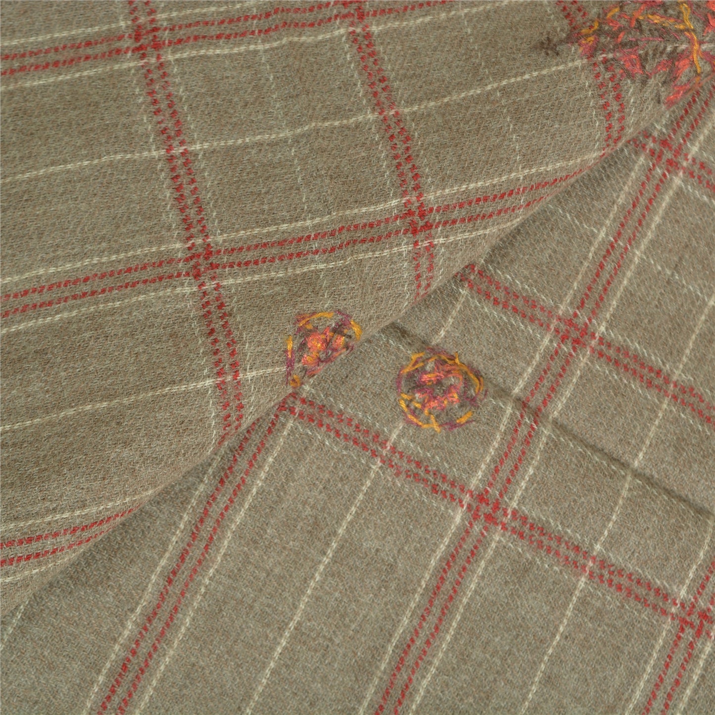 Sanskriti Vintage Long Pure Woollen Grey Shawl Handmade Suzani Scarf Stole