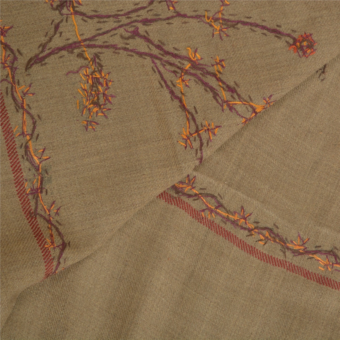 Sanskriti Vintage Long Woollen Brown Shawl Handmade Suzani Scarf Stole