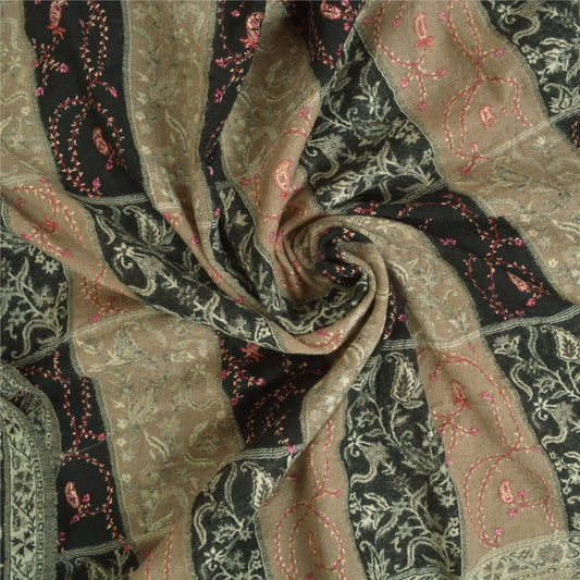 Sanskriti Vintage Long Pure Woolen Black Shawl Hand EmbroiderySuzani Scarf Stole