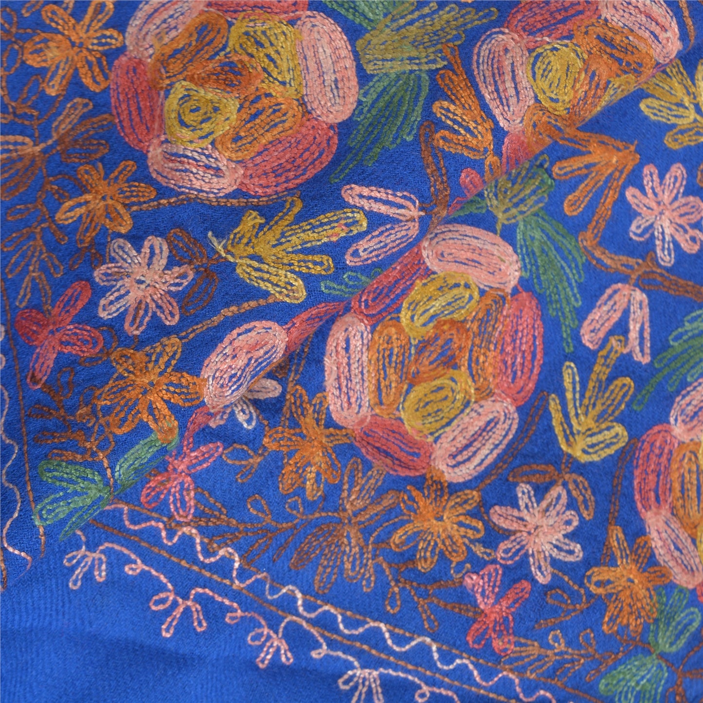 Длинный шарф в винтажном стиле Sanskriti, синяя шаль из чистой шерсти, вышитая шаль Ari