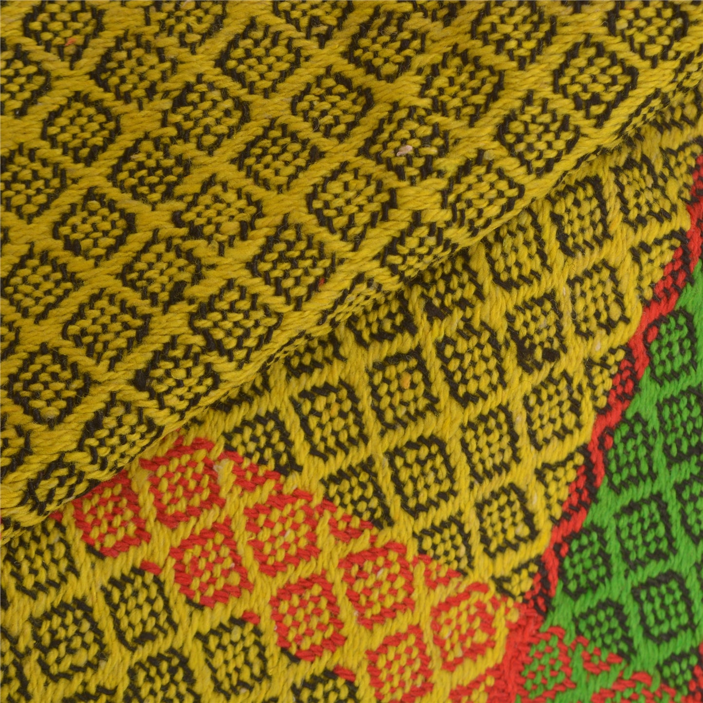 Sanskriti Vintage Long Woollen Yellow Shawl Woven Scarf Throw Soft Stole