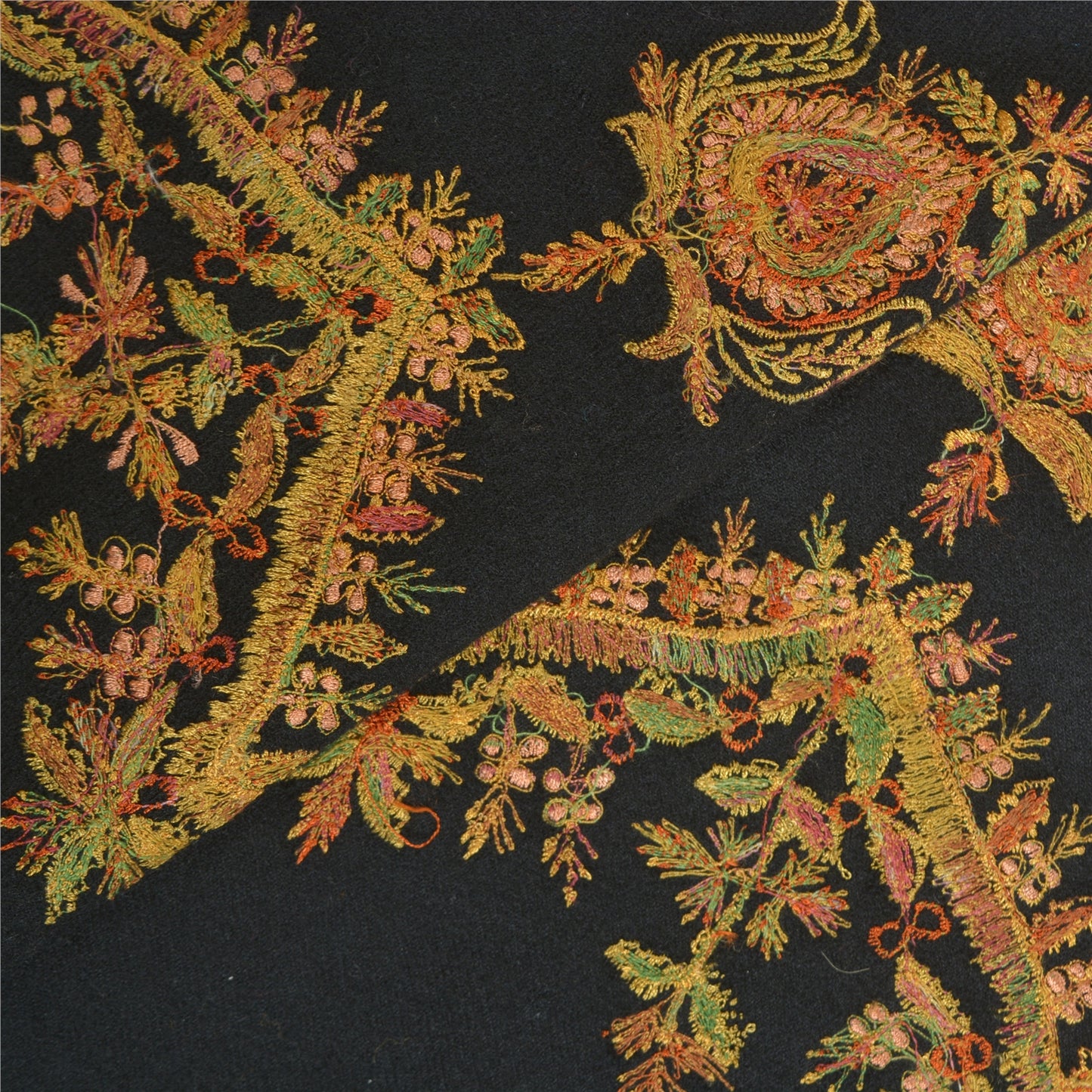 Санскрити Винтаж Длинный Чистый Шерстяной Черный Вышитый Шарф Накидка Палантин