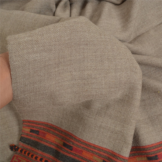 Sanskriti Vintage Long 100% Pure Woollen Ash Grey Shawl Woven Scarf Stole