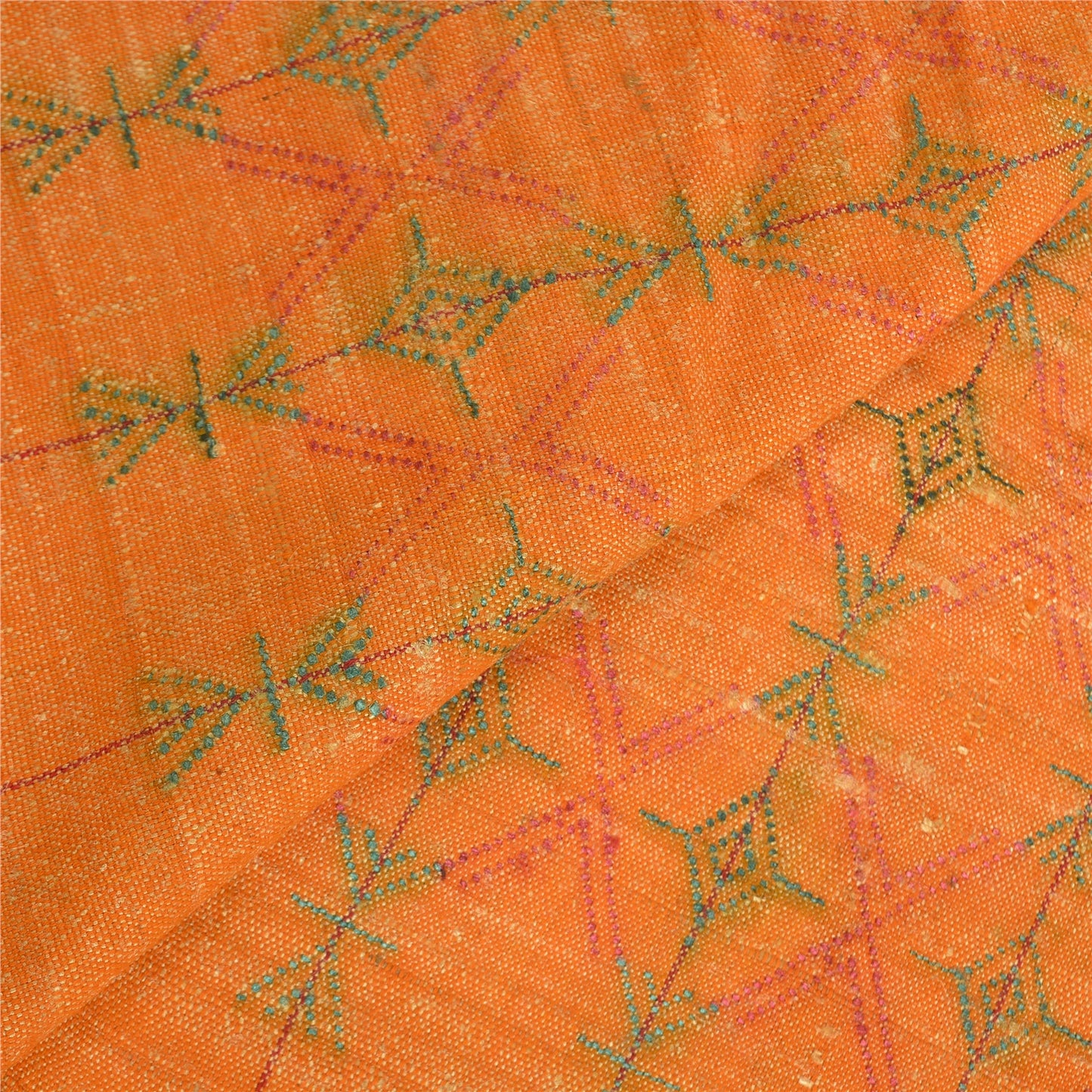 Sanskriti Vintage Long Orange Pure Cotton Shawl Hand Embroidered Scarf Stole