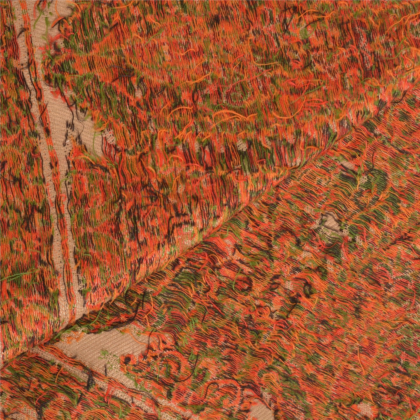 Sanskriti Vintage Long Woollen Beige Shawl Woven Scarf Throw Soft Stole