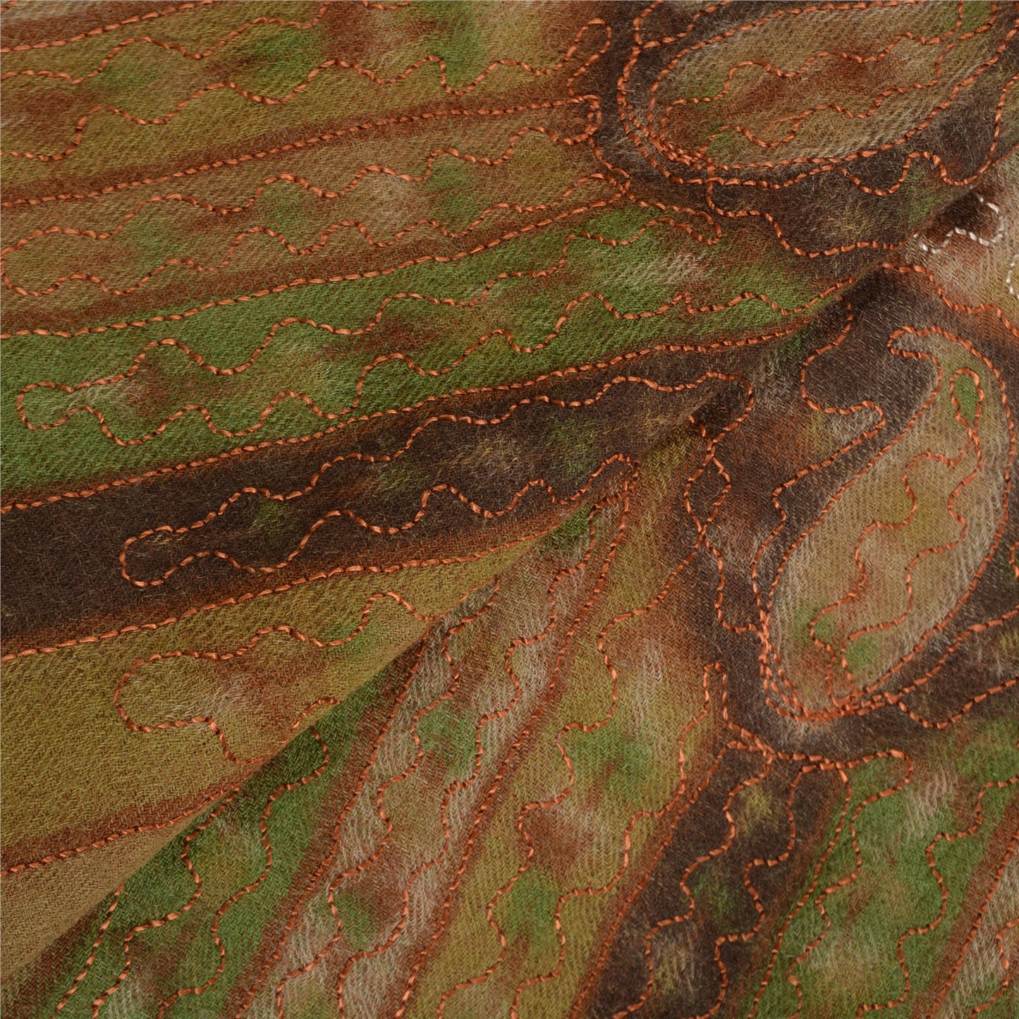 Sanskriti Vintage Long Pure Woollen Brown Shawl Handmade Ari Work Scarf Stole