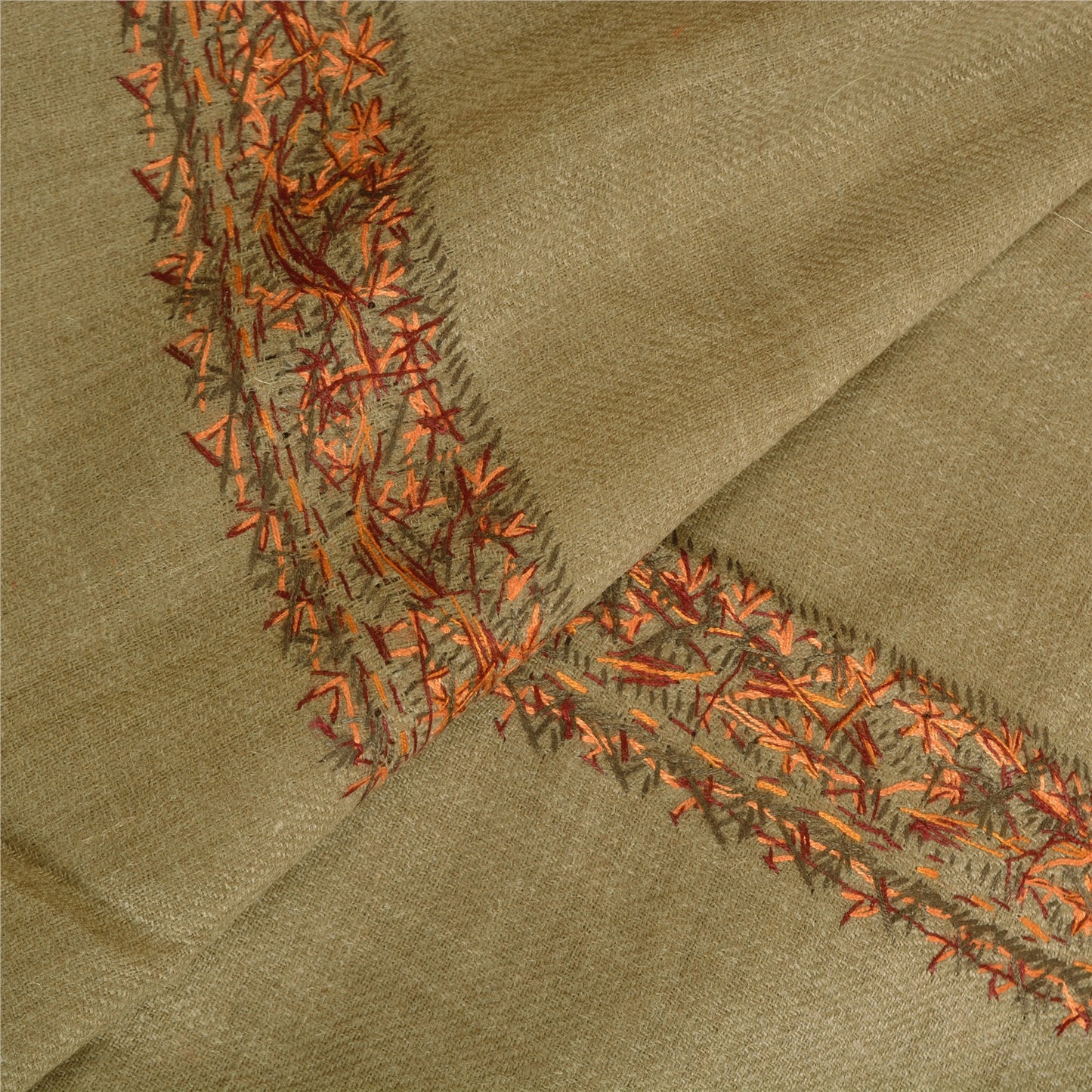 Sanskriti Vintage Long Woollen Brown Shawl Hand Embroidered Suzani Scarf Stole