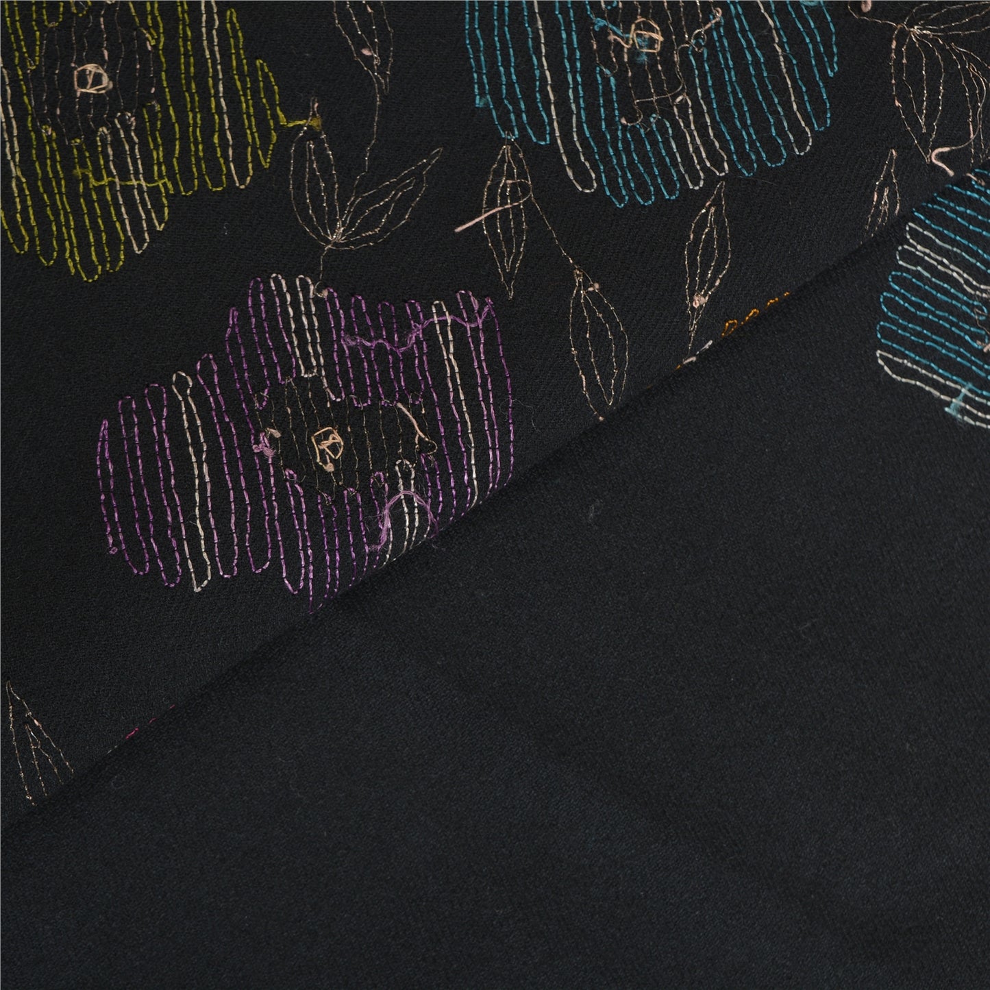 Sanskriti Vintage Long Pure Woollen Black Shawl Hand Beaded Throw Scarf Stole