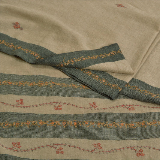 Sanskriti Vintage Long Woollen Ivory Shawl Handmade Suzani Scarf Stole