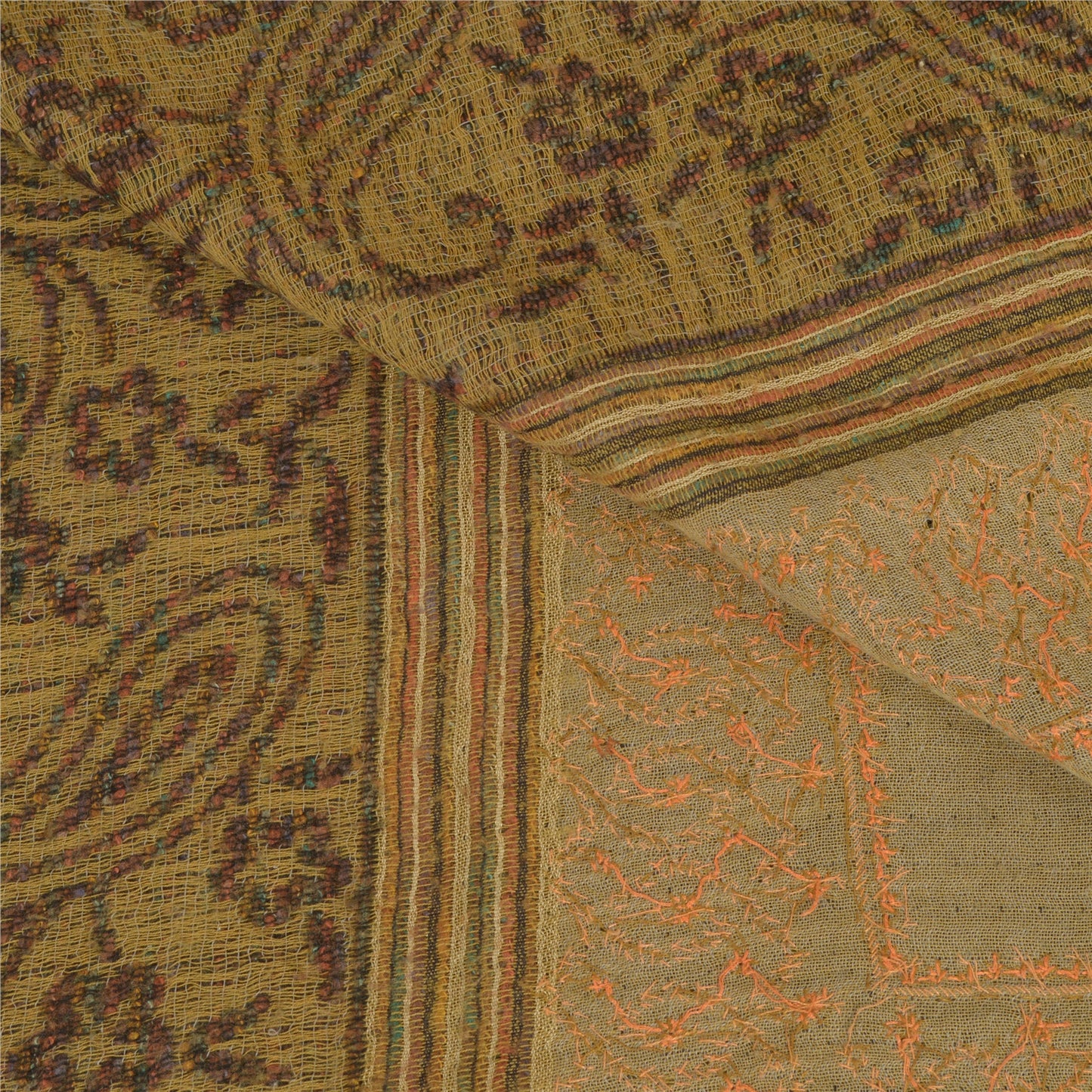 Sanskriti Vintage Long Black Pure Woolen Shawl Handmade Suzani Scarf Stole