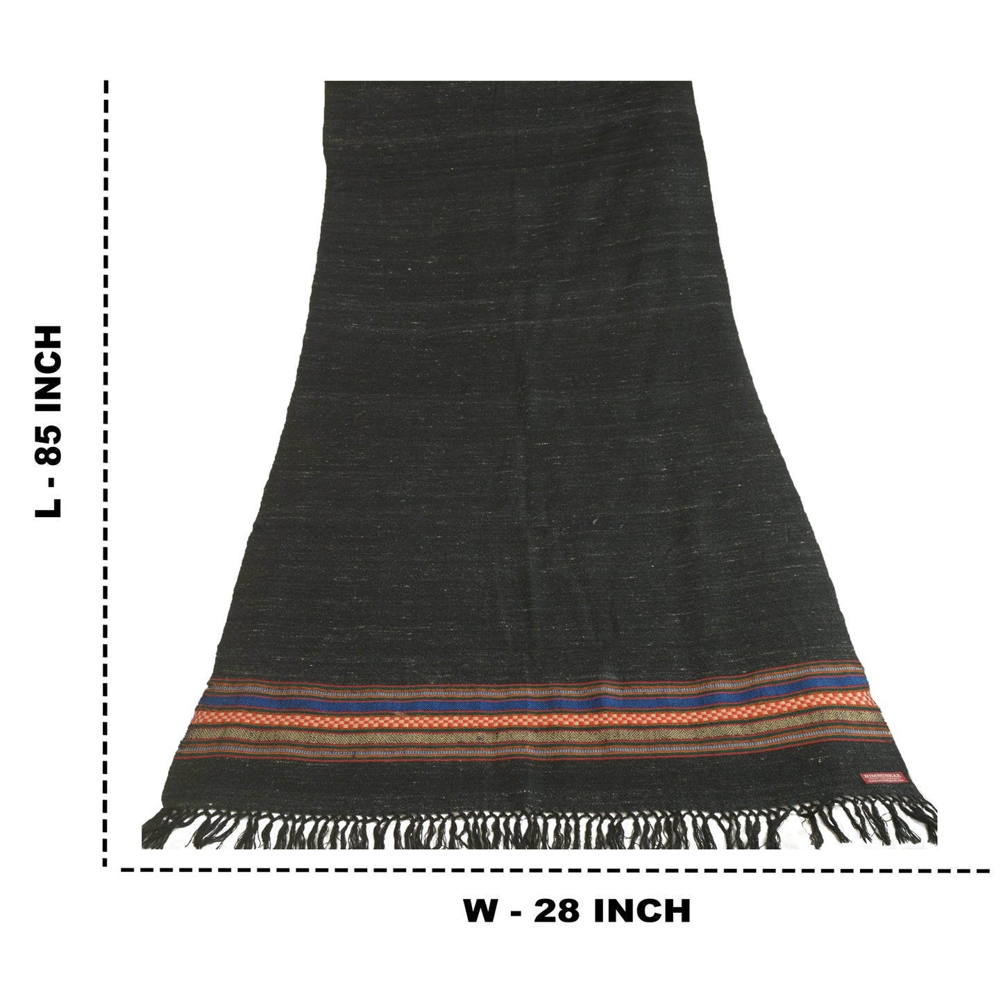 Sanskriti Vintage Long Black Pure Woolen Shawl Woven Scarf Throw Soft Stole