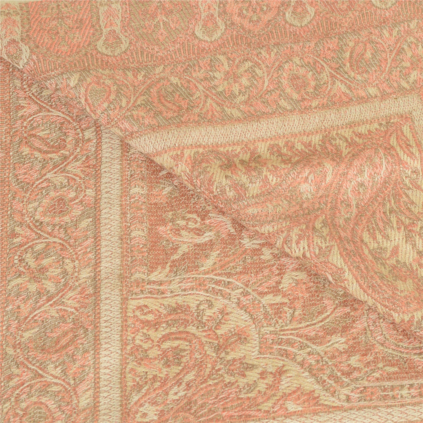 Sanskriti Vintage Long Ivory Pure Woolen Shawl Handmade Ari Work Scarf Stole