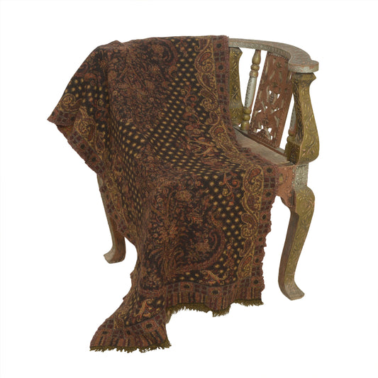 Sanskriti Vintage Long 100% Pure Woolen Woven Shawl Scarf Throw Brown Stole