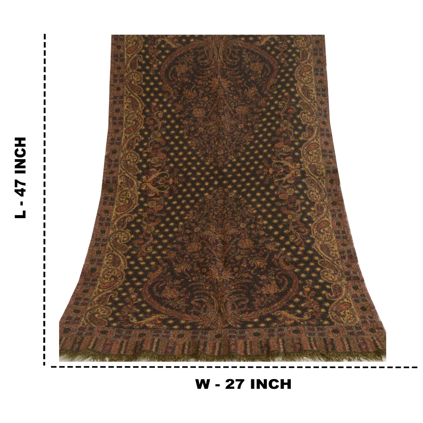 Sanskriti Vintage Long 100% Pure Woolen Woven Shawl Scarf Throw Brown Stole