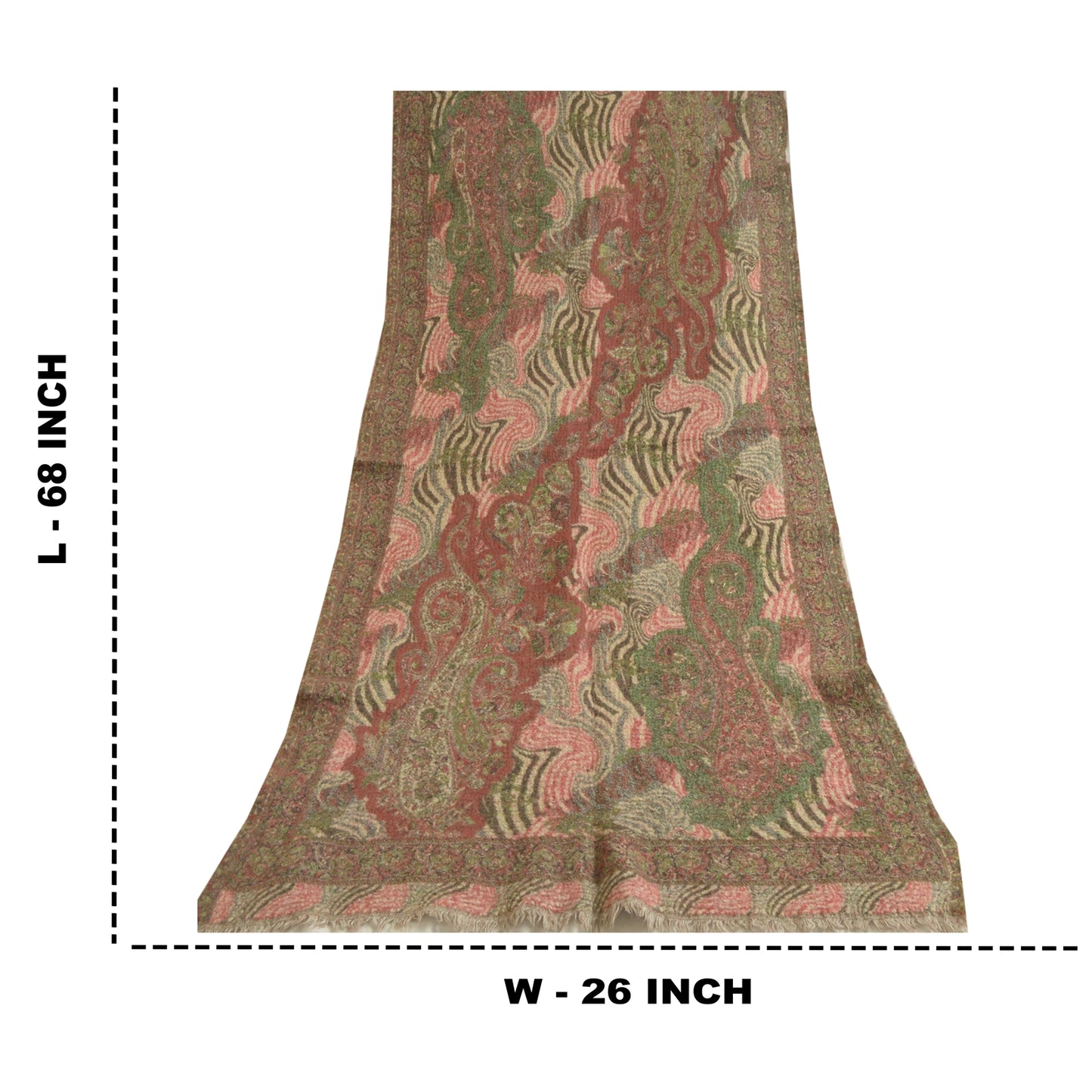 Sanskriti Vintage Long Pure Woolen Reversible Shawl Woven Scarf Throw Stole