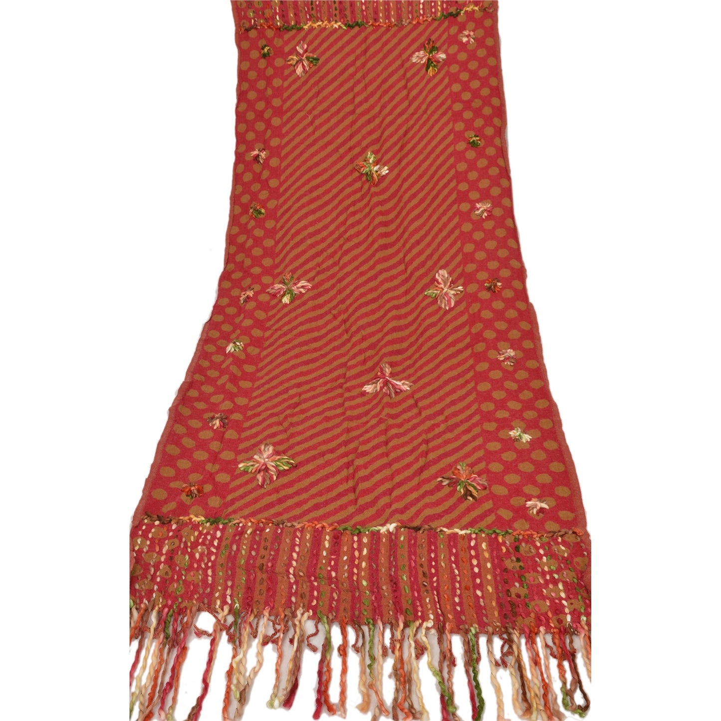 SANSKRITI NEW DARK RED HAND EMBROIDERED SHAWL SCARF BOIL WOOL STOLE WARM