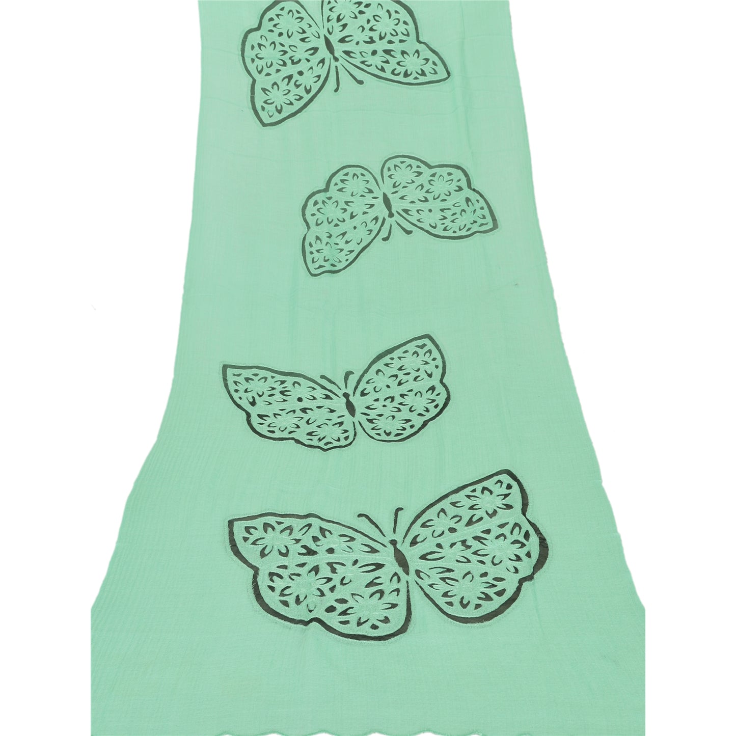 Sanskriti New Embroidered Green Shawl Scarf Patch Work Woolen Stole Warm