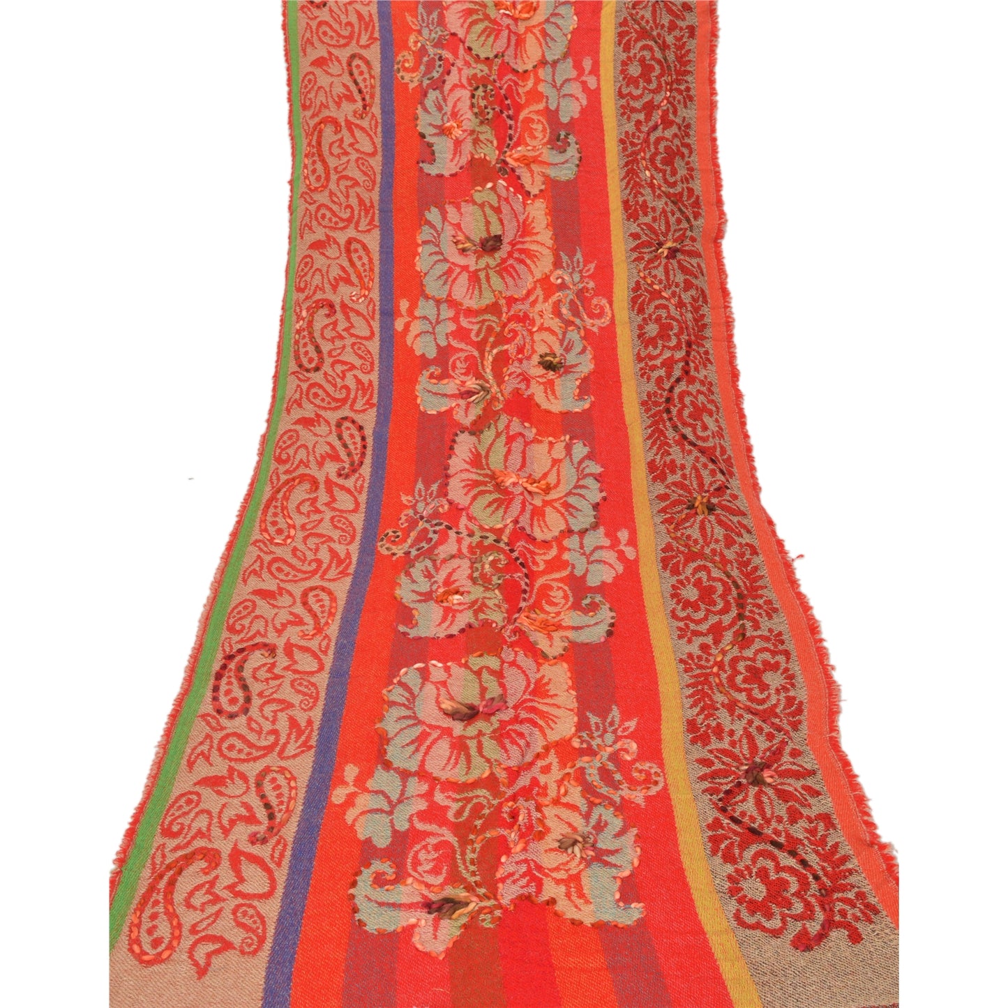 SANSKRITI NEW HAND EMBROIDERED SHAWL SCARF BOIL WOOL RED STOLE WARM