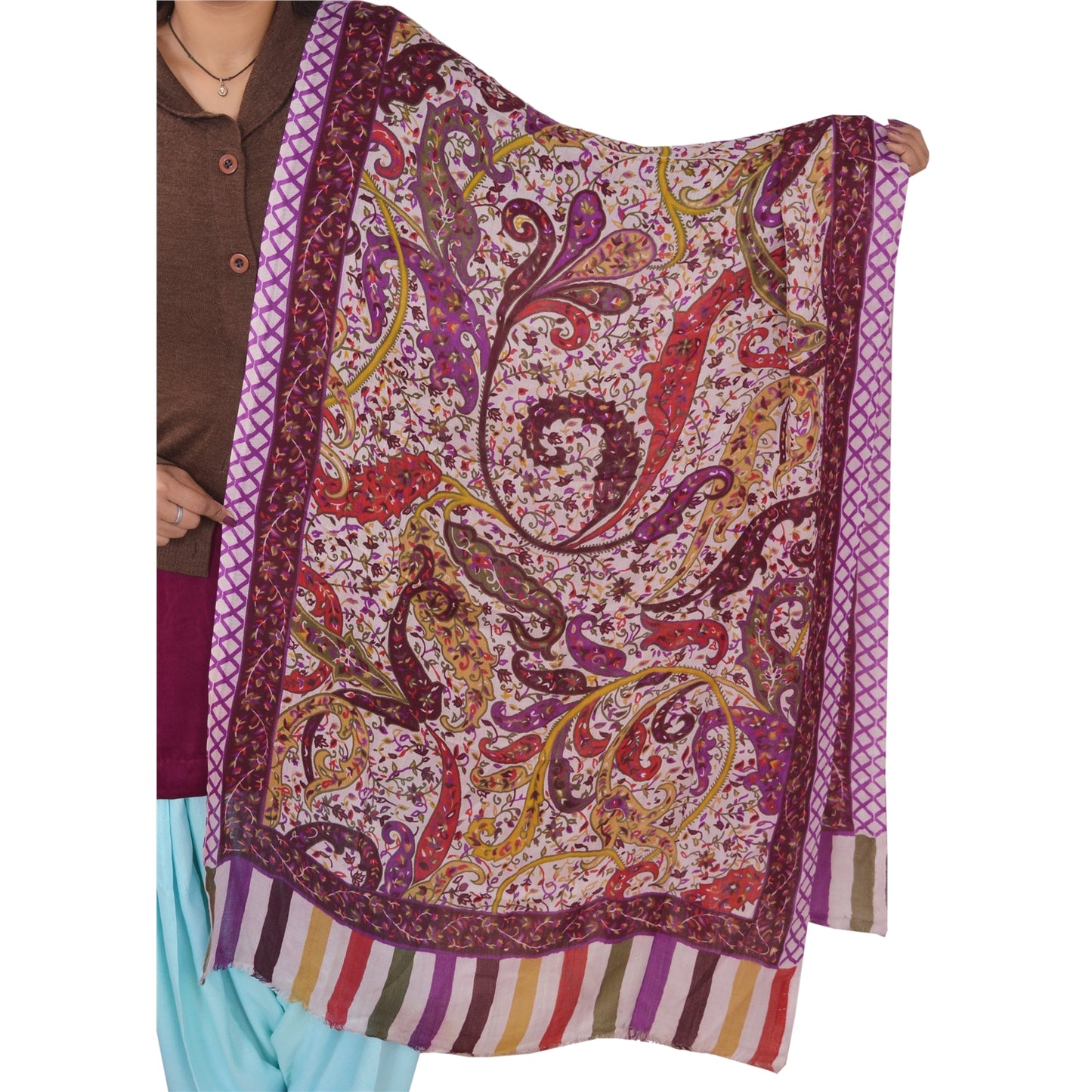 Sanskriti Vintage Indian Kani Printed Viscose Shawl Scarf Stole Warm Multicolor