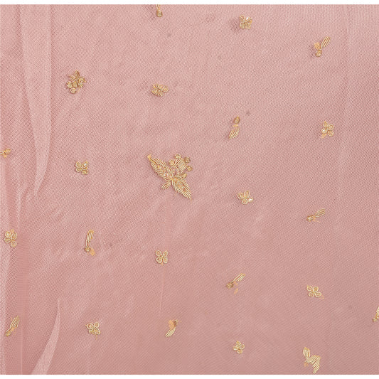 Sanskriti Vintage Hand Beaded Lehenga Net Indian Skirt Pink Party Pearl Beads