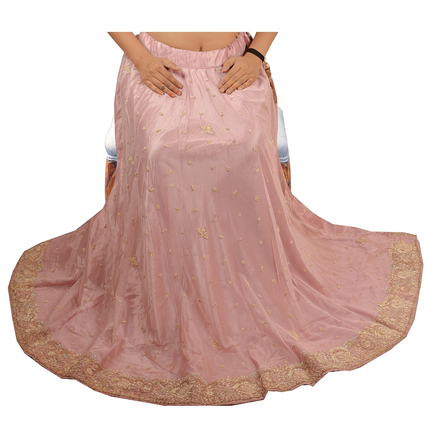 Sanskriti Vintage Hand Beaded Lehenga Net Indian Skirt Pink Party Pearl Beads