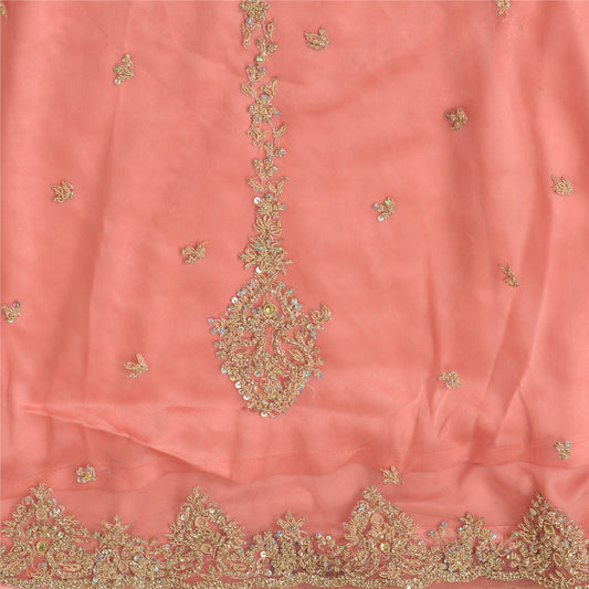 Sanskriti Vintage Bollywood Long Skirt Net Hand Beaded Peach Stitched Lehenga