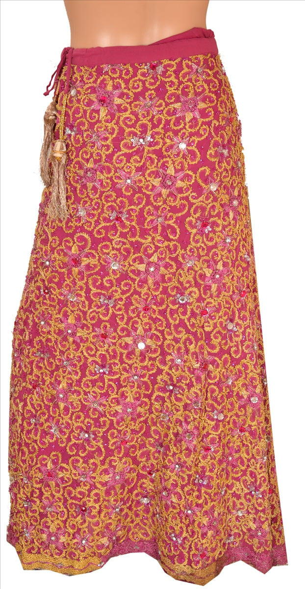 Sanskriti Vintage Indian Bollywood Women Long Skirt Hand Beaded Pink S Size Lehenga