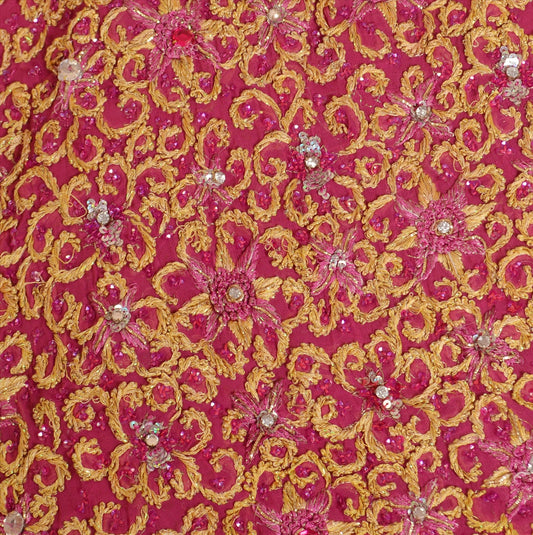 Sanskriti Vintage Indian Bollywood Women Long Skirt Hand Beaded Pink S Size Lehenga