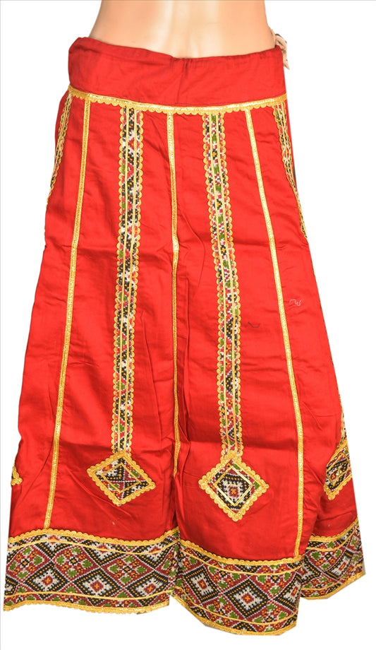 Sanskriti Vintage Indian Bollywood Women Long Skirt Cotton Hand Beaded Red M Size Lehenga