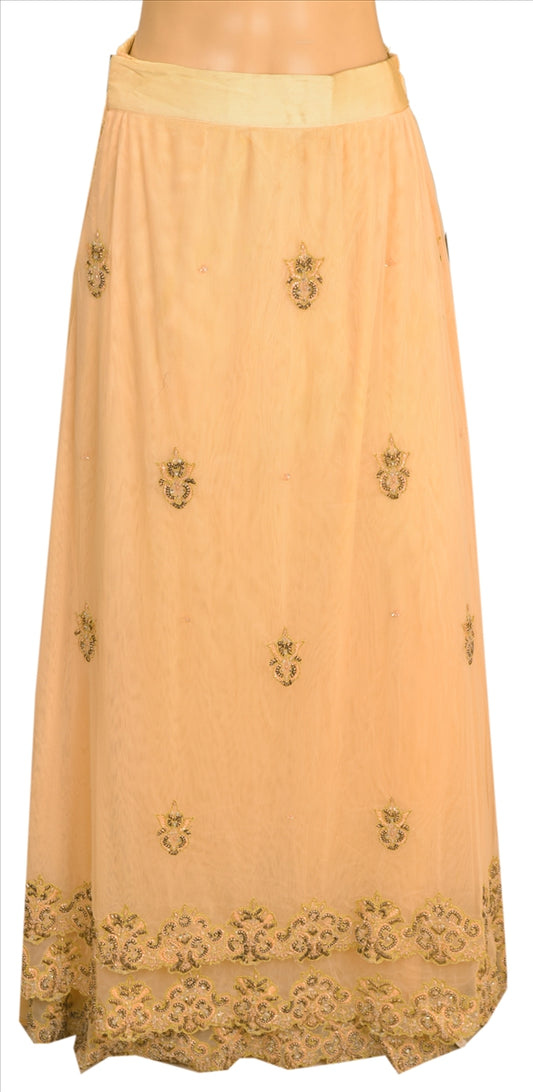 Sanskriti Vintage Indian Bollywood Women Long Skirt Hand Beaded Peach M Size Lehenga