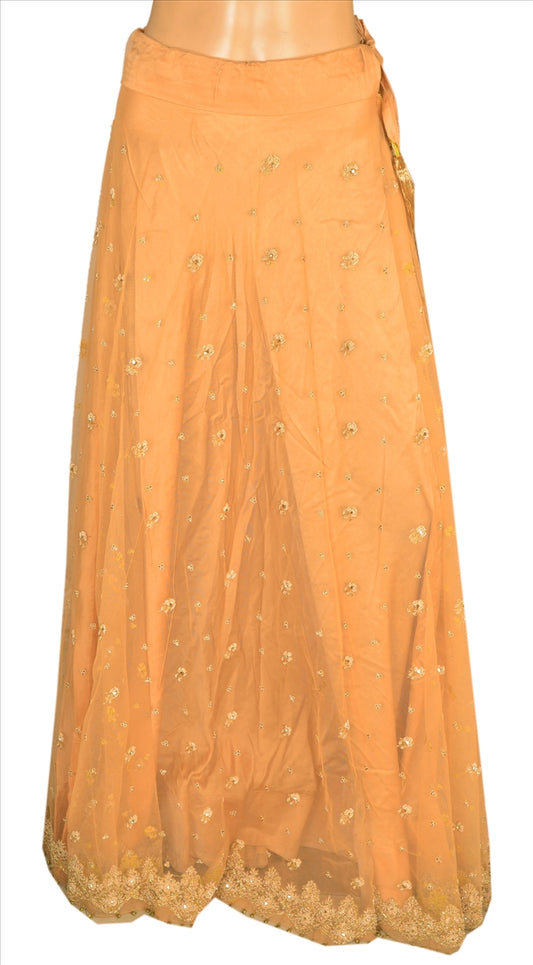 Sanskriti Vintage Indian Bollywood Women Long Skirt Hand Beaded Peach S Size Lehenga