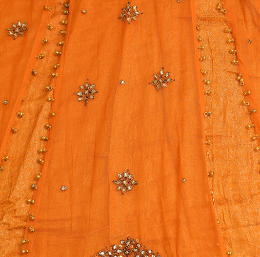 Sanskriti Vintage Indian Bollywood Women Long Skirt Hand Beaded Orange S Size Lehenga