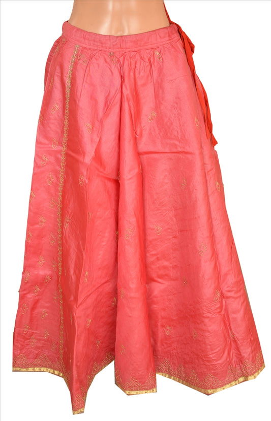 Sanskriti Vintage Indian Bollywood Women Long Skirt Hand Beaded Peach M Size Lehenga