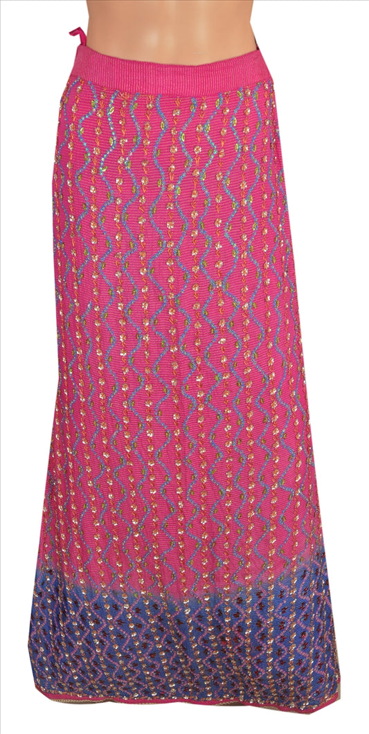 Sanskriti Vintage Indian Bollywood Women Long Skirt Hand Beaded Blue M Size Lehenga