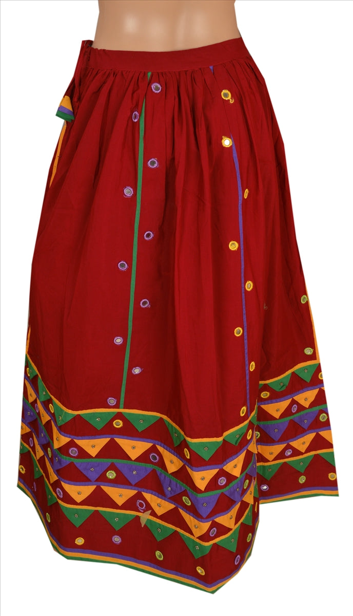 Sanskriti Vintage Indian Bollywood Women Long Skirt Hand Beaded Maroon S Size Lehenga