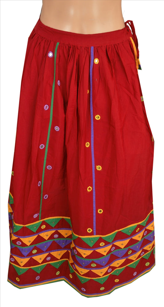 Sanskriti Vintage Indian Bollywood Women Long Skirt Hand Beaded Maroon S Size Lehenga