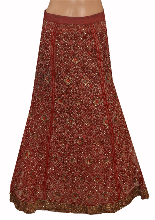 Sanskriti Vintage Indian Bollywood Women Solid Long Skirt Maroon M Size Lehenga