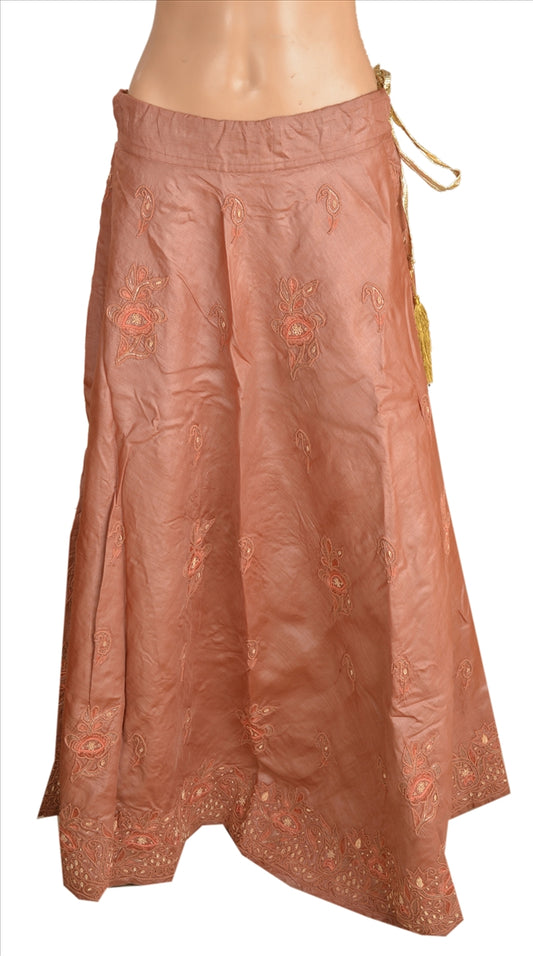 Sanskriti Vintage Indian Bollywood Women Long Skirt Hand Beaded Peach M Size Lehenga