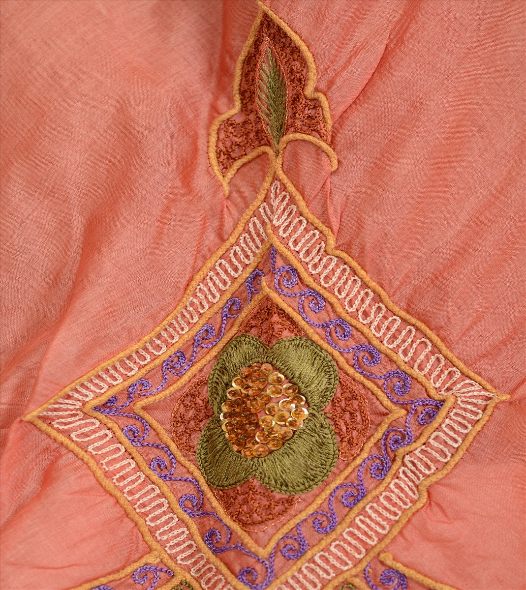 Sanskriti Vintage Indian Bollywood Women Long Skirt Hand Beaded Peach S Size Lehenga